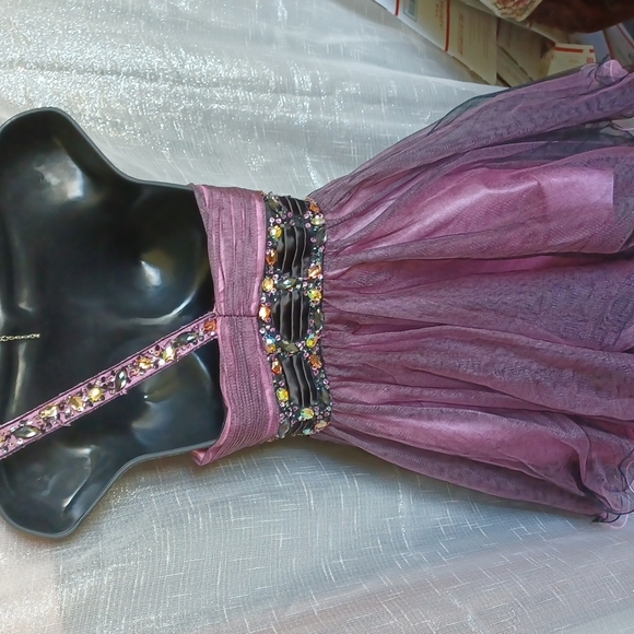 Black and Pink Cinderella Cocktail Dress, side zip, one shoulder, rhinestones - Picture 4 of 8